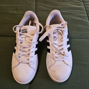 Adidas Women's White Sneakers with Black Stripes